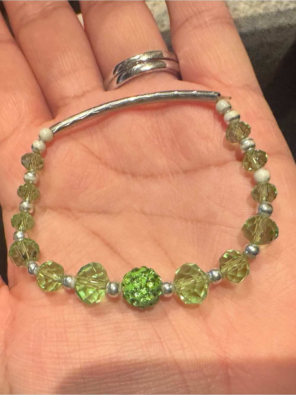 Handmade Green Crystal Beaded Bracelet - Women's Jewelry